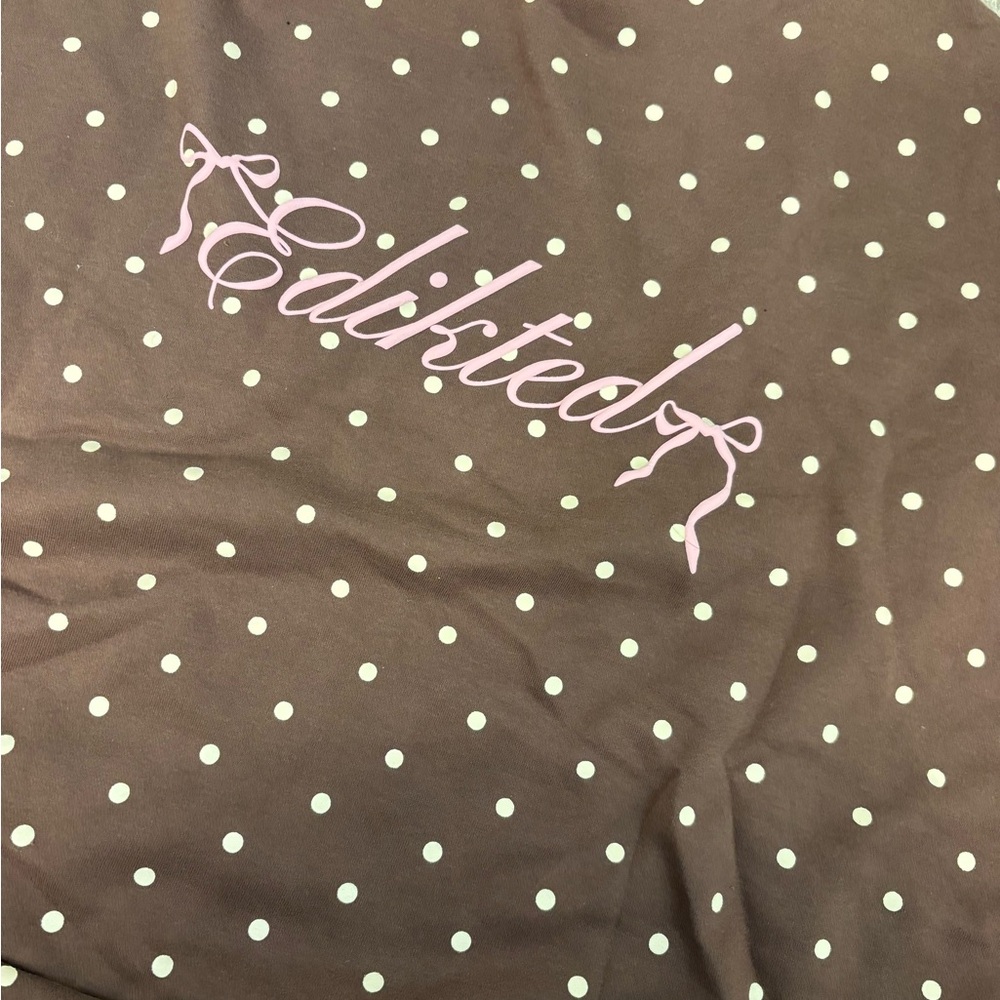 NWT Edikted Brown hoodie with cream Polka Dots Large - Picture 5 of 5